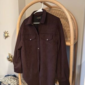 Chocolate Brown Suede Snap-Front Shirt Jacket